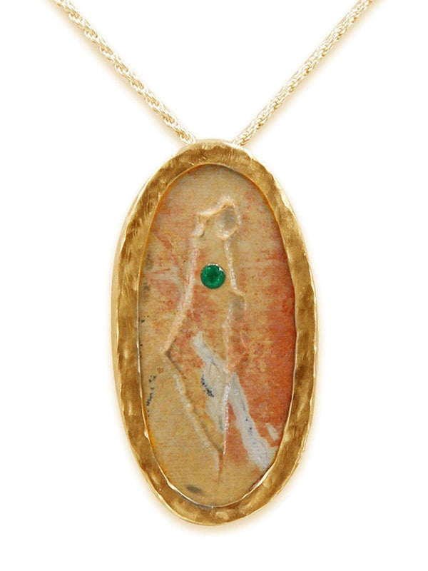 Israel map 14K vermeil pendant with genuine Emerald and Red Jerusalem stone