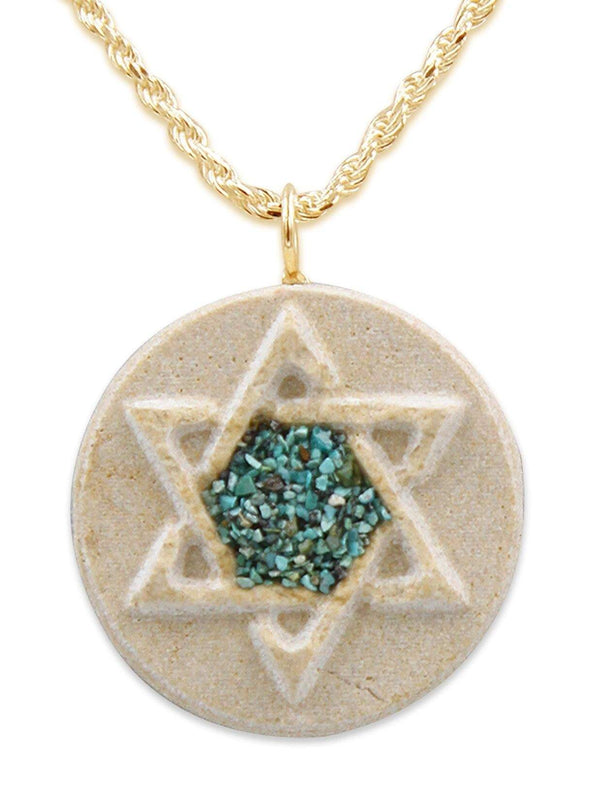 David star silver pendant with Gold Jerusalem Stone and Turquoise