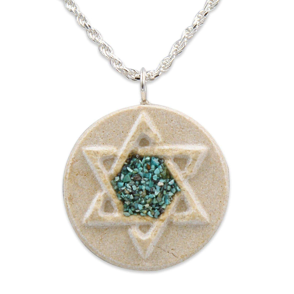 David star silver pendant with Gold Jerusalem Stone and Turquoise