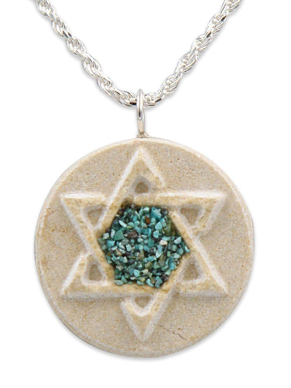 David star silver pendant with Gold Jerusalem Stone and Turquoise