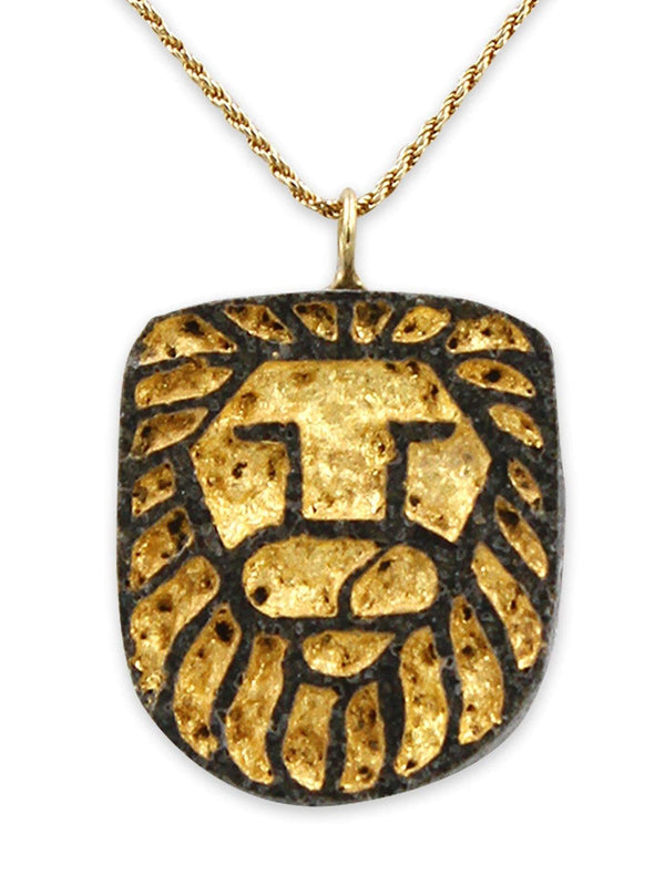Lion 14K Vermeil Pendant - Volcanic Stone