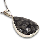 Teardrop silver Pendant - Black Fossil-Agat Art Design LTD-45,50,55,fossil,silver,STONE