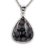 Teardrop silver Pendant - Black Fossil