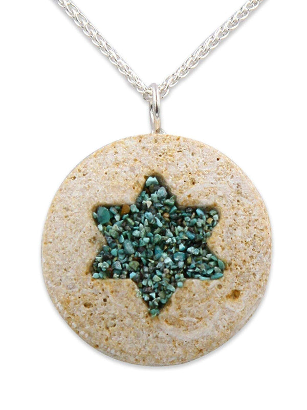 David star silver pendant with Jerusalem stone and Turquoise