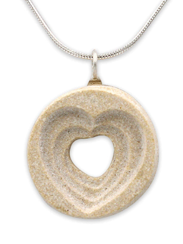 Heart shape silver pendant - Gold Jerusalem stone