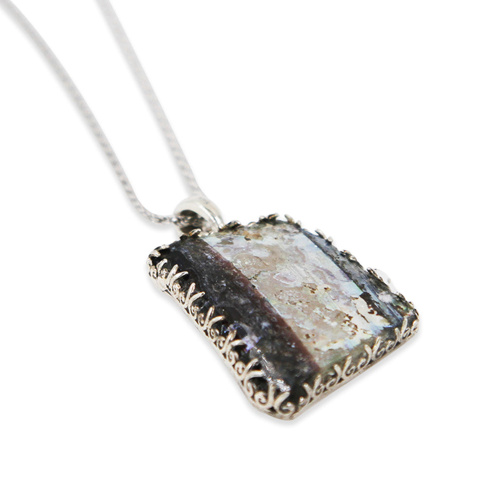 Deep blue Roman Glass silver Pendant