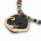 Emerald raw stone Necklace with diamond