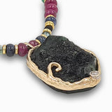 Emerald raw stone Necklace with diamond