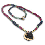 Emerald raw stone Necklace with diamond