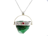 White gold pendant Natural Raw Emerald with Ruby