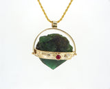 Raw Emerald 14K gold necklace set with Ruby