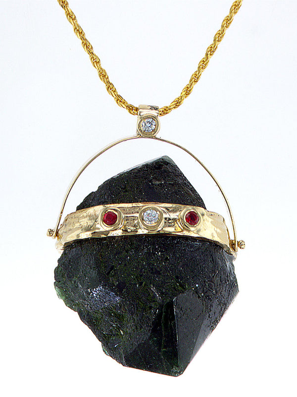 Raw Emerald 14K gold pendant