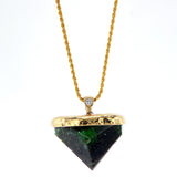 Emerald Free shape 14K gold pendant set with diamond