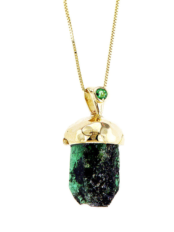 Raw Emerald 14K gold pendant