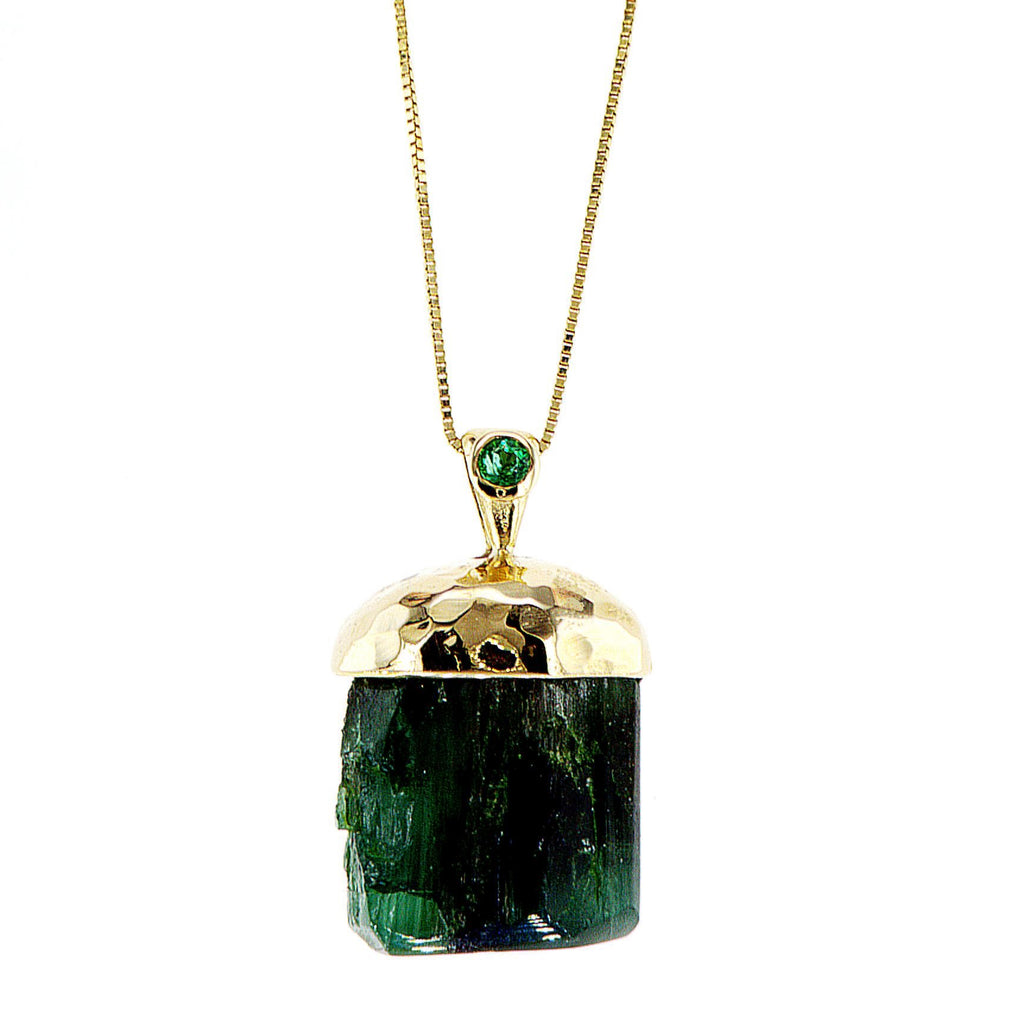 Raw Emerald 14K gold pendant