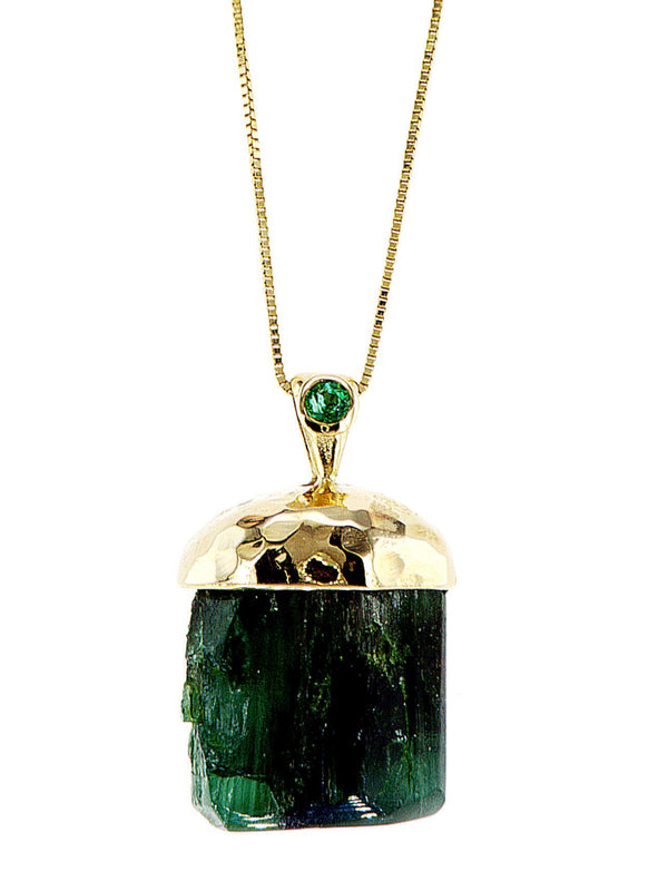 Raw Emerald 14K gold pendant