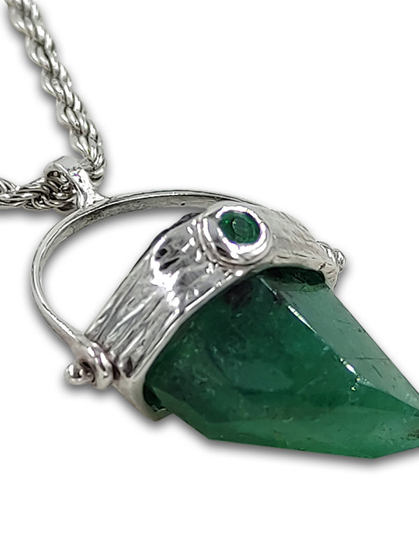 Raw Emerald 14K white gold pendant