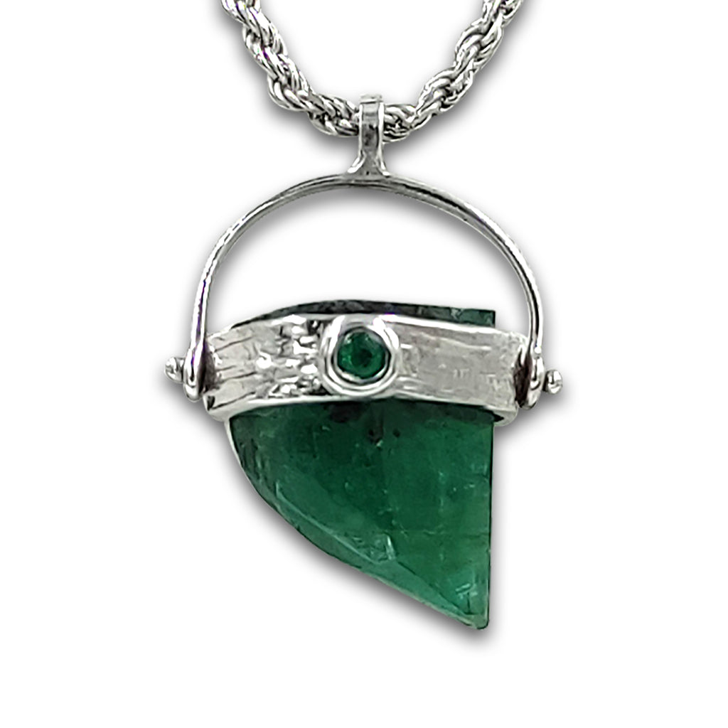 Raw Emerald 14K white gold pendant