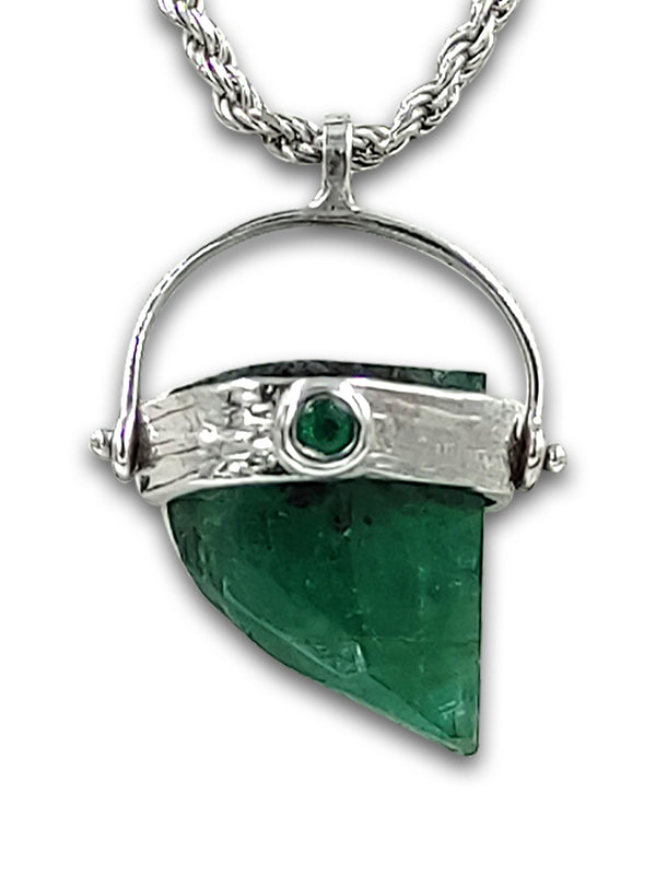 Raw Emerald 14K white gold pendant
