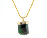 Genuine Raw Emerald 14K gold pendant with Diamond