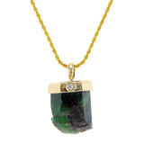 Genuine Raw Emerald 14K gold pendant with Diamond