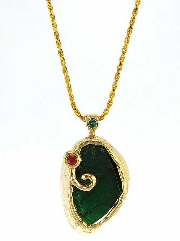 Emerald 14K gold  handmade pendant