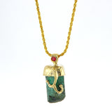 Genuine Raw Emerald 14K gold pendant with Ruby