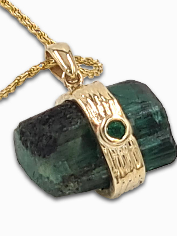 Raw Emerald 14K gold necklace