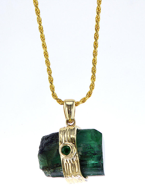 Raw Emerald 14K gold necklace