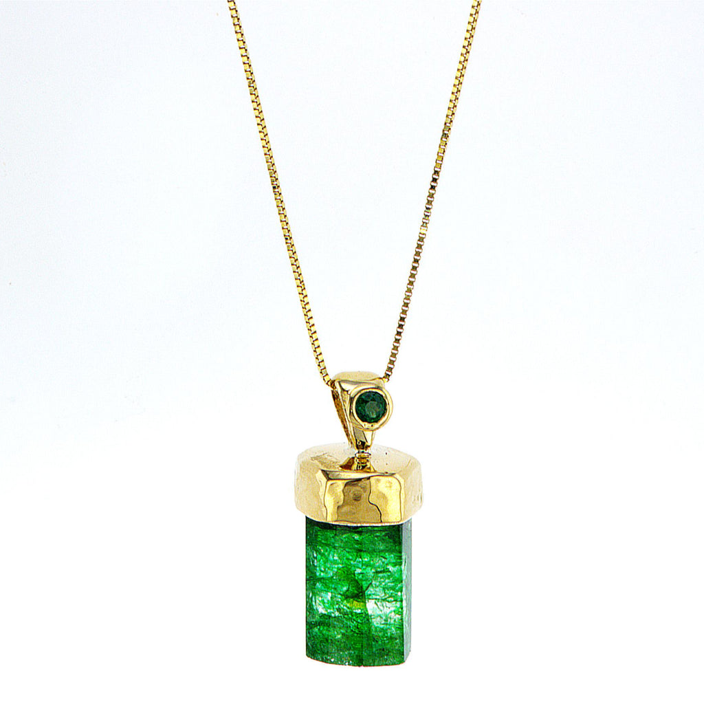 Genuine Raw Emerald 14K gold pendant