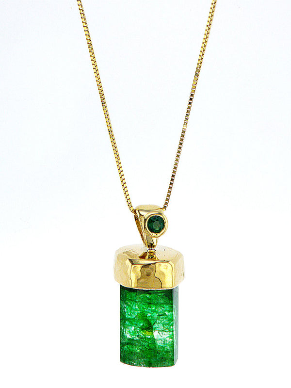 Genuine Raw Emerald 14K gold pendant