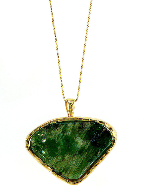 Heart shape Raw Emerald 14K gold pendant
