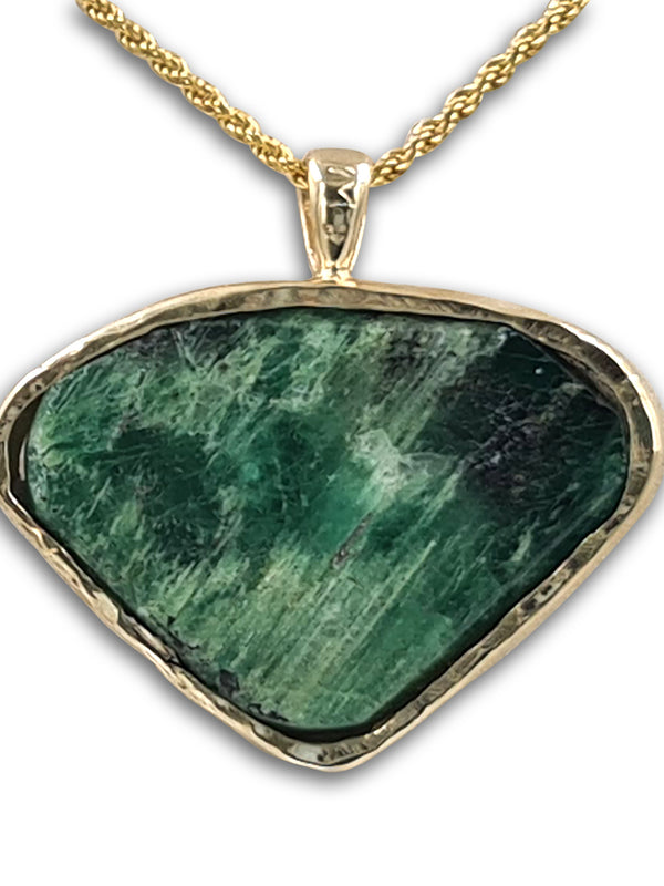 Heart shape Raw Emerald 14K gold pendant