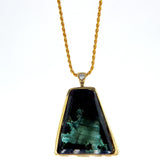 Raw Emerald Free form 14K gold pendant set with diamond