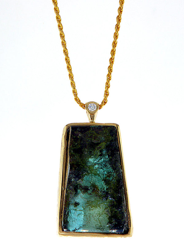 Free shape Raw Emerald 14K gold pendant